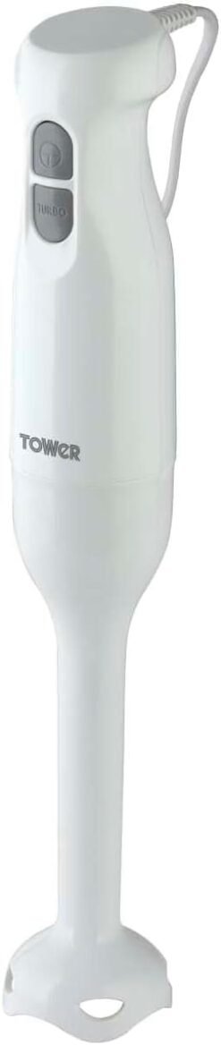 Presto By Tower PT12076WHT Hand Blender/Stick Blender. Stainless Steel Blades. Two Speed Button. Turbo Button. 250W. White