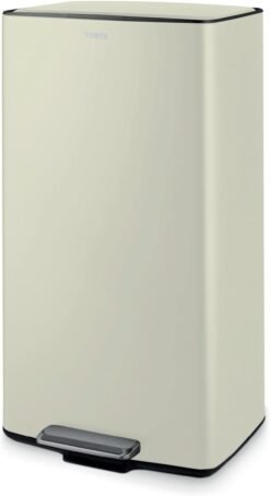 Tower 40L Rectangular Pedal Bin with Removable Inner Bucket and Filter Compartment. Durable Carbon Steel. Cream