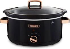Tower T16019RG Infinity Slow Cooker with 3 Heat Settings & Keep Warm Function. 6.5L. 300W. Black and Rose Gold