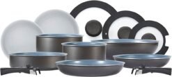 Tower Freedom T800200 13 Piece Cookware Set with Ceramic Coating. Stackable Design and Detachable Handles. Graphite. Aluminium