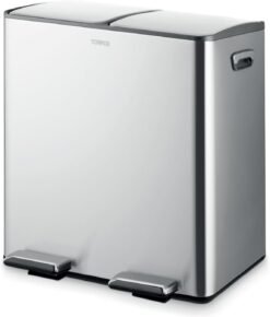 Tower Recycling Pedal Bin. Two 20L Compartments with Removable Inner Buckets. Carbon Steel Body. 40L. Stainless Steel