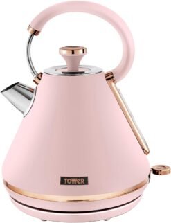 Tower T10044PNK Cavaletto Pyramid Kettle with Fast Boil. Detachable Filter. 1.7 Litre. 3000 W. Marshmallow Pink and Rose Gold