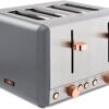 Tower T20051RGG Cavaletto 4-Slice Toaster with Defrost/Reheat. Stainless Steel. 1800W. Grey and Rose Gold