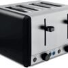 Tower T20086BLK Sera 4 Slice Toaster with 6 Browning Levels. Removable Crumb Tray. Defrost/Reheat/Cancel Functions. 1800W. Black