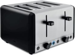 Tower T20086BLK Sera 4 Slice Toaster with 6 Browning Levels. Removable Crumb Tray. Defrost/Reheat/Cancel Functions. 1800W. Black