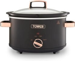 Tower T16042BLK Cavaletto 3.5 Litre Slow Cooker with 3 Heat Settings. Removable Pot and Cool Touch Handles. Black and Rose Gold