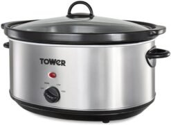 Tower T16040 Slow Cooker with 3 Heat Settings and Removable Dishwasher Safe Pot. 6.5 Litre. Stainless Steel