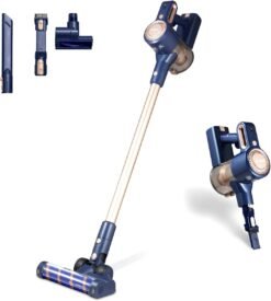 Tower T513009 VL45 Cordless 3-in-1 Vacuum Cleaner with HEPA Filter & Anti-Tangle Floor Head. 1L. 22.2V Li-ion Rechargeable Battery. Dark Blue & Gold