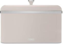 Tower Cavaletto Bread Bin with Removable Lid. Large Capacity. Durable Steel Body. Latte and Chrome