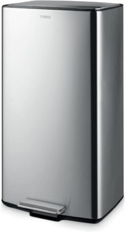 Tower ​​40L Rectangular Pedal Bin with Removable Inner Bucket and Filter Compartment. Strong & Durable. Stainless Steel