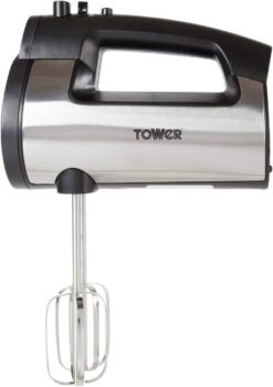 Tower T12016 Stainless Steel Hand Mixer. 2-in-1 mixer with 6 speed and turbo function. 300W. stainless steel