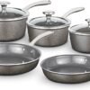 Tower Cerastone Pro 5 Piece Forged Aluminium Cookware Set with Non-Stick Coating and Riveted Steel Handles. 18/20/22cm Saucepans and 20/24cm Frying Pans. Graphite. T900209