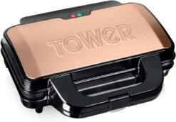 Tower T27031RG Deep Filled Sandwich Maker with Non-Stick Coated Plate and Automatic Temperature Control. 900W. Rose Gold