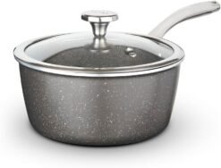 Tower Cerastone Pro 18cm Forged Aluminium Saucepan with Tempered Glass Lid. Non-Stick Coating. Graphite