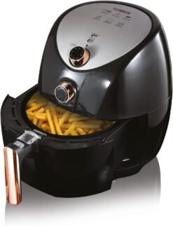 Tower T17021RG Family Size Air Fryer with Rapid Air Circulation. 60-Minute Timer. 4.3L. 1500W. Black & Rose Gold