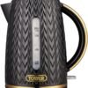 Tower T10052BLK Empire 1.7 Litre Kettle with Rapid Boil. Removable Filter. 3000W. Black with Brass Accents