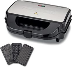 Tower T27032 3-in-1 Deep Filled Snack Maker with Non-Stick Coated Plate and Automatic Temperature Control. 900W. Stainless Steel