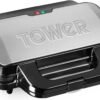 Tower T27013 Deep Fill Sandwich Maker with Extra Deep. Non-Stick Plates. Automatic Temperature Control. 900W. Silver and Black
