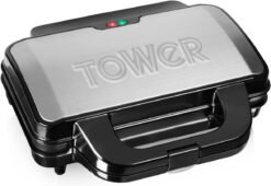 Tower T27013 Deep Fill Sandwich Maker with Extra Deep. Non-Stick Plates. Automatic Temperature Control. 900W. Silver and Black