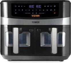 Tower. T17100. Vortx Vizion 9L Dual Basket Air Fryer with Digital control panel & 10 One-touch Pre-sets. Black