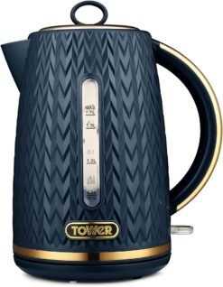 Tower T10052MNB Empire 1.7 Litre Kettle with Rapid Boil. Removable Filter. 3000W. Midnight Blue with Brass Accents