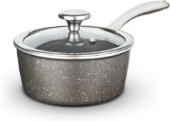 Tower Cerastone Pro 20cm Forged Aluminium Saucepan with Tempered Glass Lid. Non-Stick Coating. Graphite