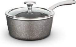 Tower Cerastone Pro 22cm Forged Aluminium Saucepan with Tempered Glass Lid. Non-Stick Coating. Graphite