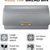 Tower T826090GRY Empire Roll Top Bread Bin. Stainless Steel. Grey and Brass. One Size
