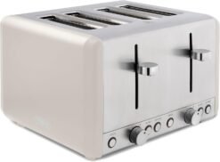 Tower T20051MSH Cavaletto 4-Slice Toaster with Defrost/Reheat. Stainless Steel. 1800W. Latte with Chrome Accents