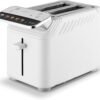 Tower T20096WHT Cavaletto Mirage 2 Slice Toaster with Digital Control Panel. 5 Pre-Set Toasting Options. Countdown Timer. Memory Function. 925W. White with Chrome Trim