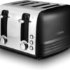 Tower. T20081BLK. Ash 4-Slice Toaster with Dual Controls. Defrost/Reheat/Cancel. 1850W. Black & Chrome