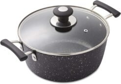 Tower Precision 24cm Non-Stick Forged Aluminium Stock Pot Diamond Coating. Soft Grip Handles. Black
