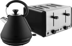Tower Sera Kitchen Set. 1.7L Pyramid Kettle & 4 Slice Toaster. Black. T10079BLK. T20086BLK