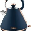 Tower T10044MNB Cavaletto Pyramid Kettle with Fast Boil. Detachable Filter. 1.7 Litre. 3000 W. Midnight Blue and Rose Gold