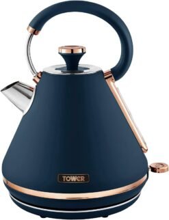 Tower T10044MNB Cavaletto Pyramid Kettle with Fast Boil. Detachable Filter. 1.7 Litre. 3000 W. Midnight Blue and Rose Gold