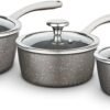 Tower Cerastone Pro Forged Aluminium 3 Piece Saucepan Set Including 18. 20 and 22cm Saucepans with Glass Lids. Non-Stick Coating. Graphite. T900200