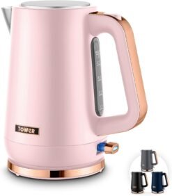 Tower Cavaletto 1.7L Jug Kettle with 3KW Rapid Boil. 360° Swivel Base. Removable Filter. Water Gauge. Stainless Steel Body. Illuminated Switch. Pink. T10100PNK