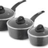 Tower T81212 Cerastone Forged 3 Piece Saucepan Set with Non-Stick Coating and Soft Touch Handles.18/20/22cm. Graphite