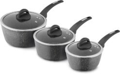 Tower T81212 Cerastone Forged 3 Piece Saucepan Set with Non-Stick Coating and Soft Touch Handles.18/20/22cm. Graphite