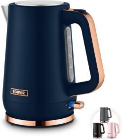 Tower Cavaletto 1.7L Jug Kettle with 3KW Rapid Boil. 360° Swivel Base. Removable Filter. Water Gauge. Stainless Steel Body. Illuminated Switch. Midnight Blue. T10100MNB
