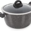 Tower T81272 Cerastone Induction Casserole Dish with Glass Lid. Non Stick Ceramic Coating. Easy to Clean. Graphite. 24 cm