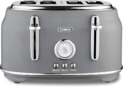 Tower T20065GRY Renaissance 4 Slice Toaster. 7 Browning Levels. Self-Centring Function 1630W. Grey