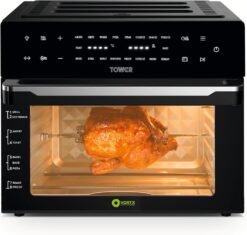 Tower T17122 Vortx Platinum Xpress Digital 30L Air Fryer Oven with Vizion Viewing Window. 18 Cooking Options. 2 Hour Timer. 1800W. Black