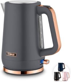 Tower Cavaletto 1.7L Jug Kettle with 3KW Rapid Boil. 360° Swivel Base. Removable Filter. Water Gauge. Illuminated Switch. Grey & Rose Gold. T10100RGG