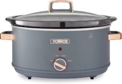 Tower T16043GRY Cavaletto 6.5 Litre Slow Cooker with 3 Heat Settings. Cool Touch Handles. Grey and Rose Gold