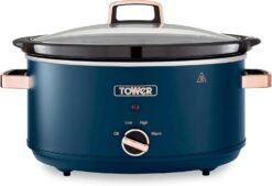 Tower T16043MNB Cavaletto 6.5 Litre Slow Cooker with 3 Heat Settings. Removable Dishwasher Safe Pot. Cool Touch Handles. Up to 8 Portions. Midnight Blue and Rose Gold