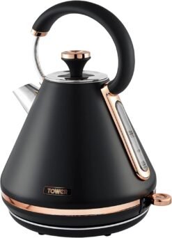 Tower T10044RG Cavaletto Pyramid Kettle with Fast Boil. Detachable Filter. 1.7 Litre. 3000 W. Black and Rose Gold