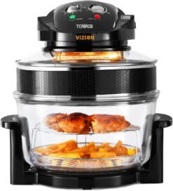 Tower T14048 Vizion Halogen Airwave Low Fat Air Fryer. 1400 W. 17 Litre Capacity with Extender Ring. Black
