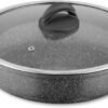 Tower Cerastone Forged Aluminium Low Casserole Pot Suitable for all Hob Types inlcuding Induction with Ceramic Non-Stick Coating. Tempered Glass Lid. Dishwasher Safe. 30 cm. Graphite. T81285