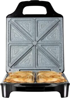 Tower T27021 4 Slice Deep Fill Sandwich Maker with Extra-Deep. Non-Stick Ceramic Coated Plates. Automatic Temperature Control. 1600W. Black